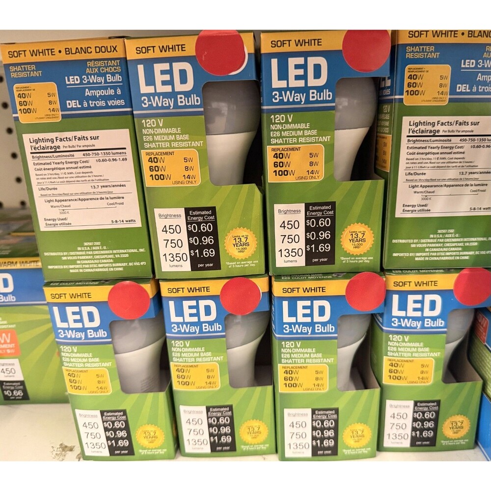 LED 3-Way Bulb Soft White 120V E26 Medium Base Shatter Resistant (Lot of 25)